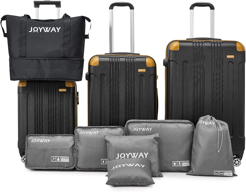 Luggage Sets Clearance 3 Piece Hardshell Lightweight With Spinner Wheels,20 24 28 Inch Suitcase With TSA Lock For Women Travel(black&amp;orange)