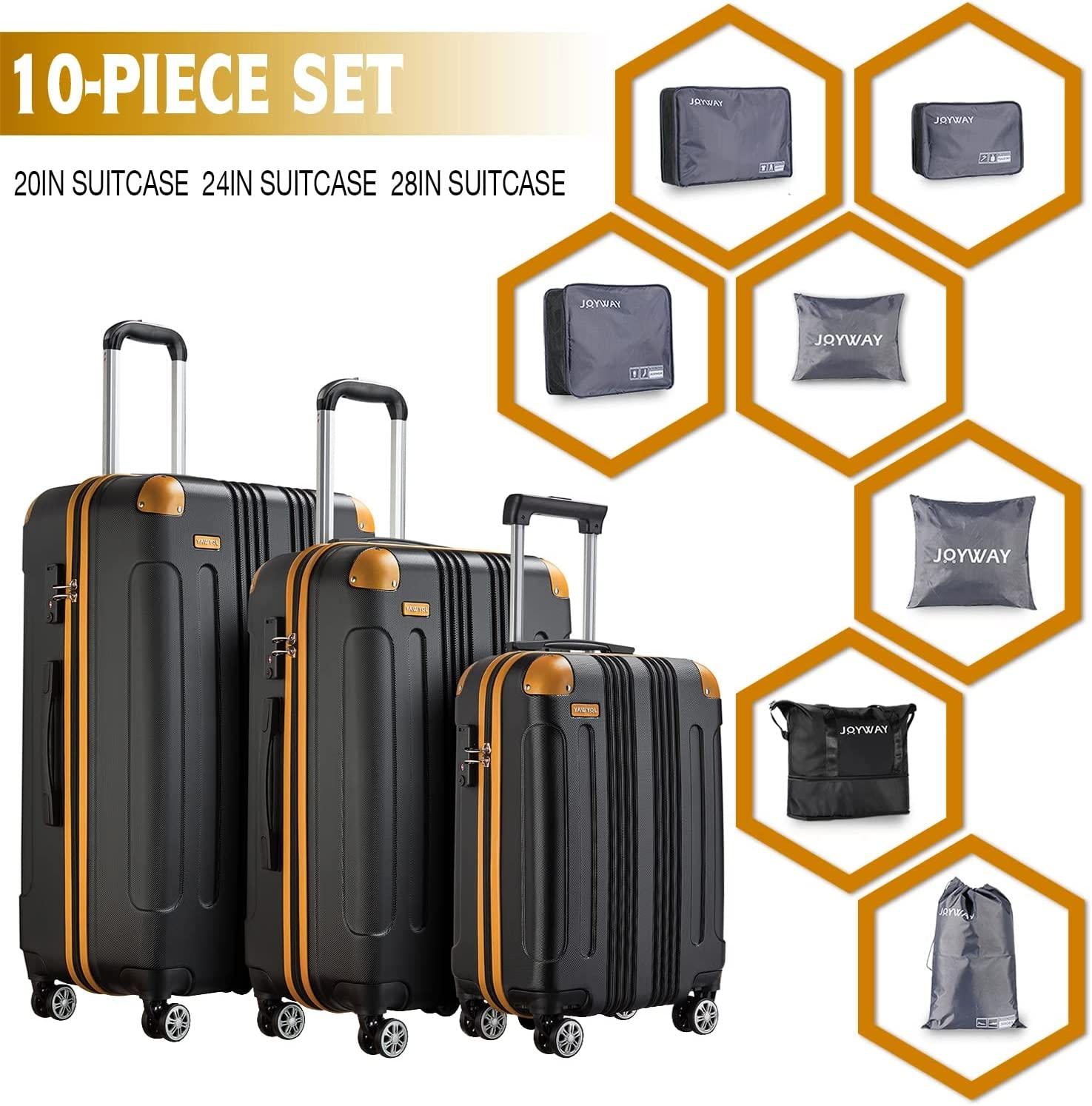 Luggage Sets Clearance 3 Piece Hardshell Lightweight With Spinner Wheels,20 24 28 Inch Suitcase With TSA Lock For Women Travel(black&amp;orange)
