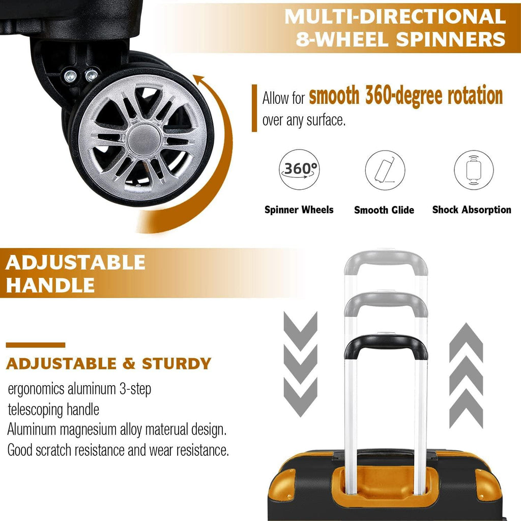 Luggage Sets Clearance 3 Piece Hardshell Lightweight With Spinner Wheels,20 24 28 Inch Suitcase With TSA Lock For Women Travel(black&amp;orange)