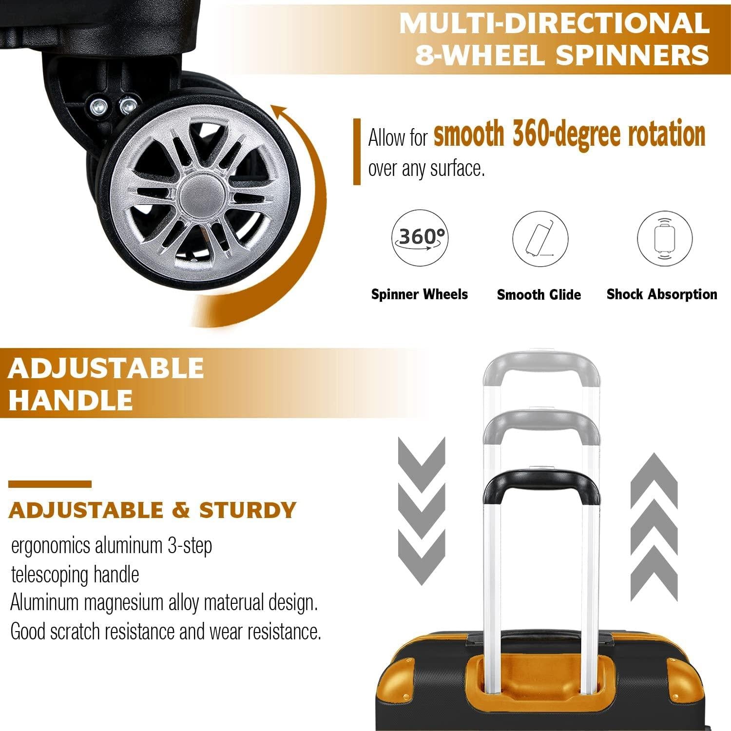 Luggage Sets Clearance 3 Piece Hardshell Lightweight With Spinner Wheels,20 24 28 Inch Suitcase With TSA Lock For Women Travel(black&amp;orange)