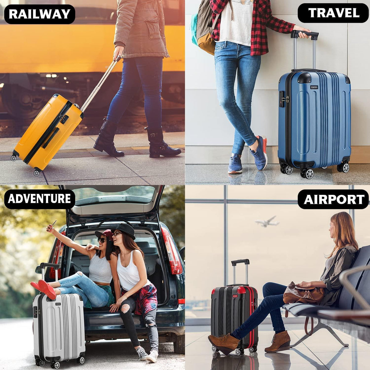 Luggage Sets Clearance 3 Piece Hardshell Lightweight With Spinner Wheels,20 24 28 Inch Suitcase With TSA Lock For Women Travel(black&amp;orange)
