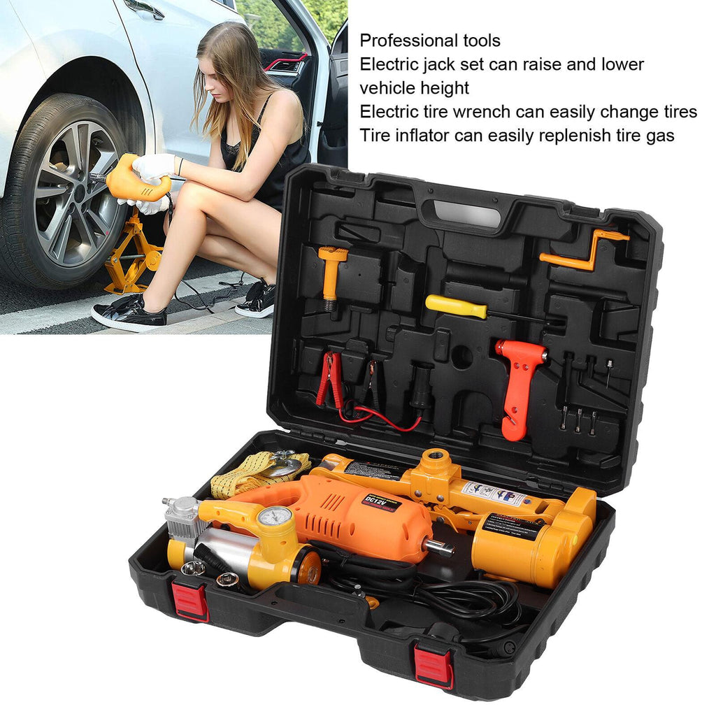12V Electric Car Jack Tire Lifting Two闁炽儲鍙嘺y Power 3 Tons for Roadside Repair Tool