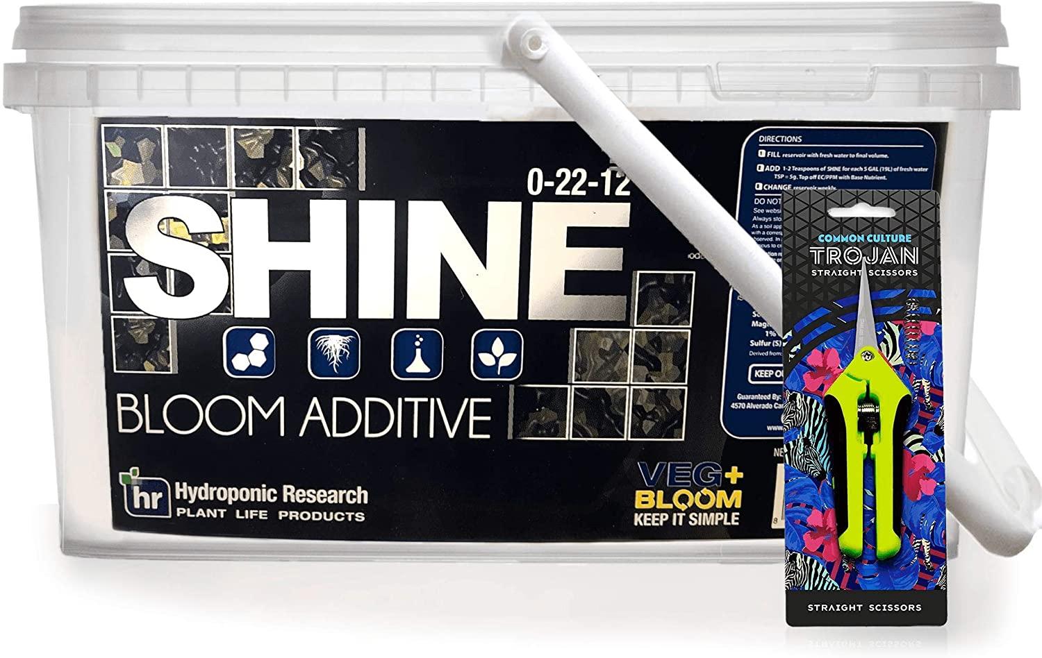 5 lbs shine by veg + bloom- a hydroponic powder that enhances the bloom stage of plant growth. add to reservoir during to maximize crop production | common culture trimming scissors included