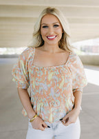 frida creamsicle paisley top