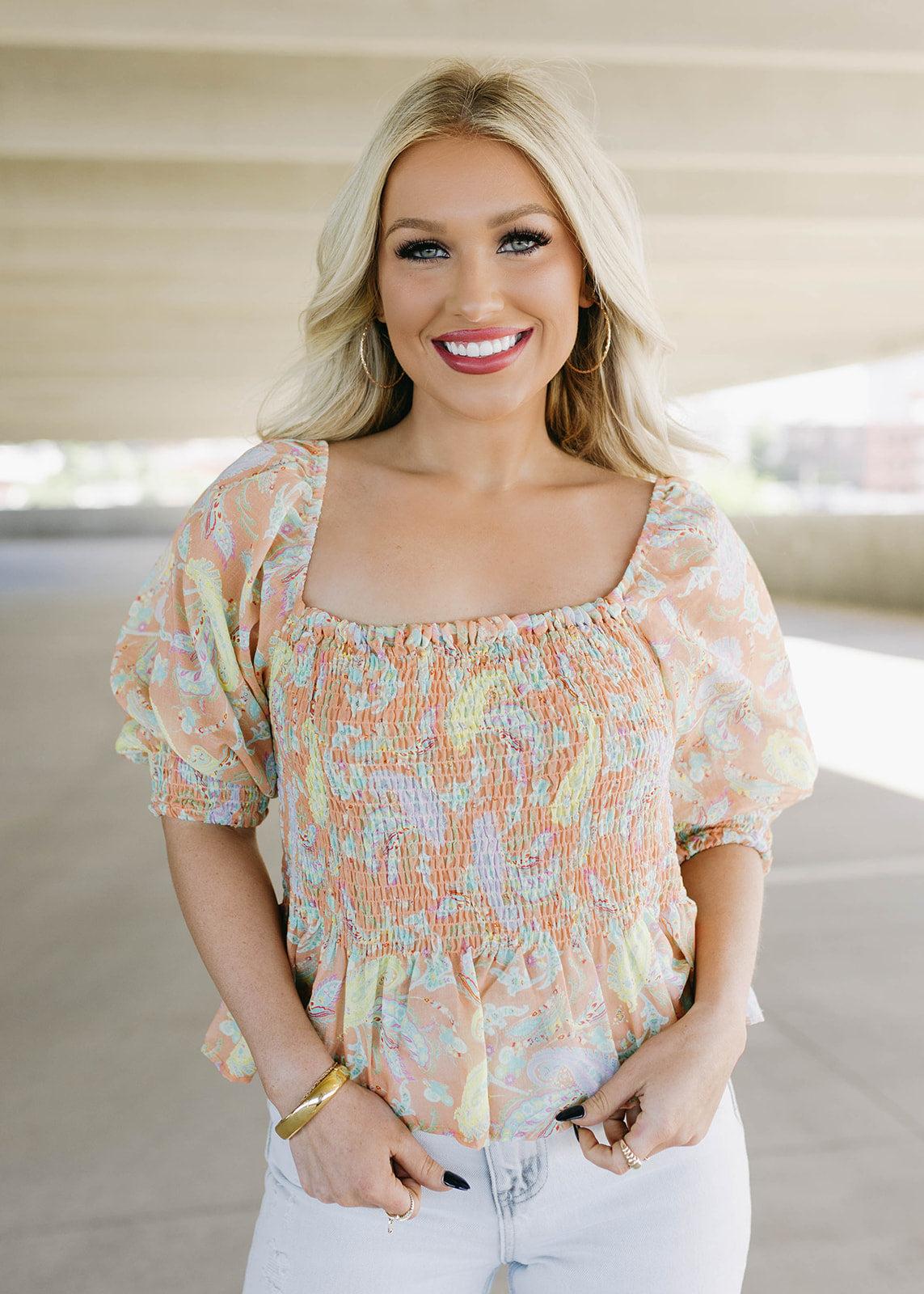 frida creamsicle paisley top