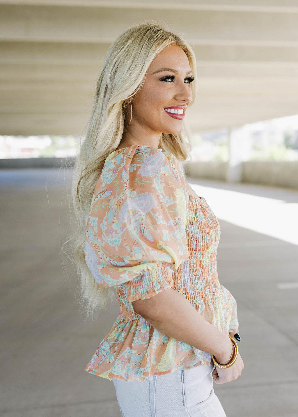 frida creamsicle paisley top