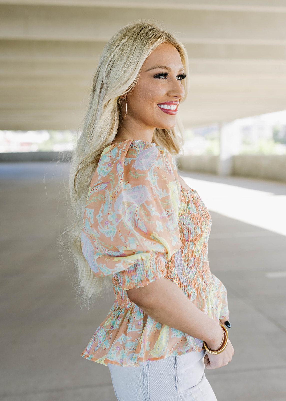 frida creamsicle paisley top