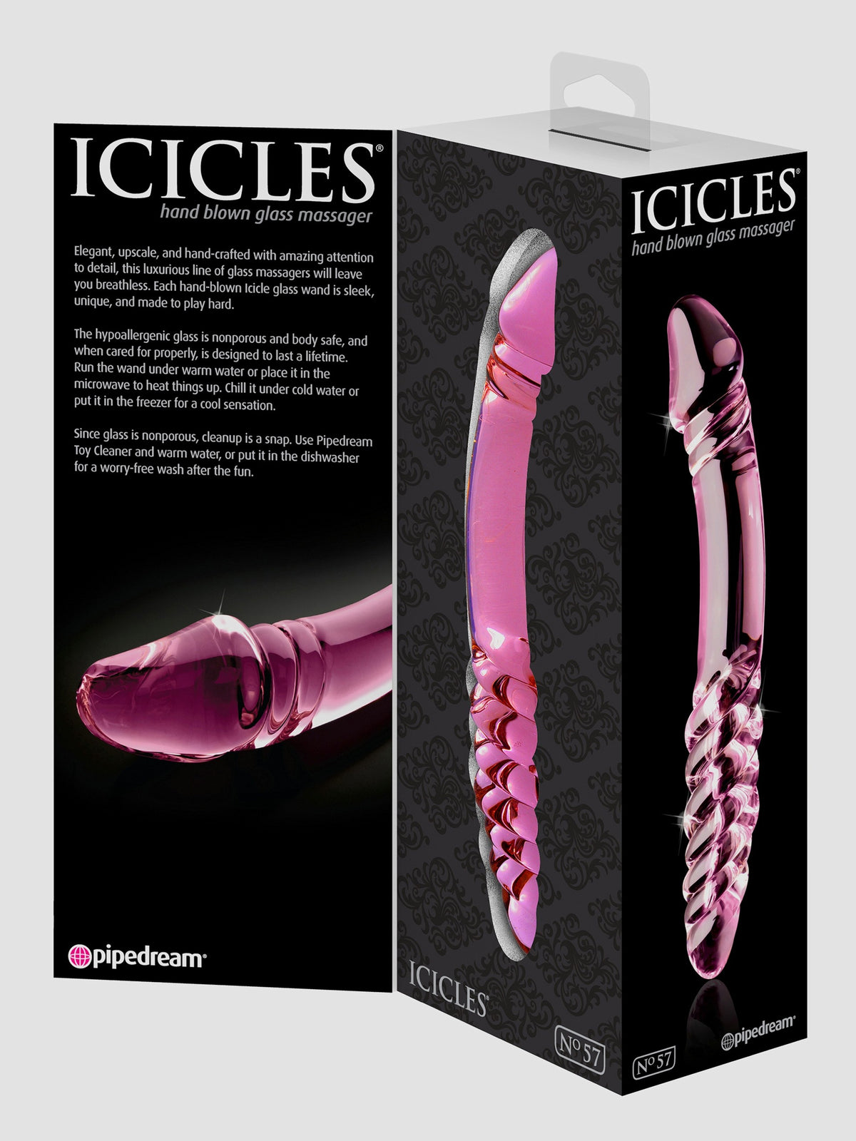 Icicles No 57 Realistic Double Ended Glass Dildo, Pink