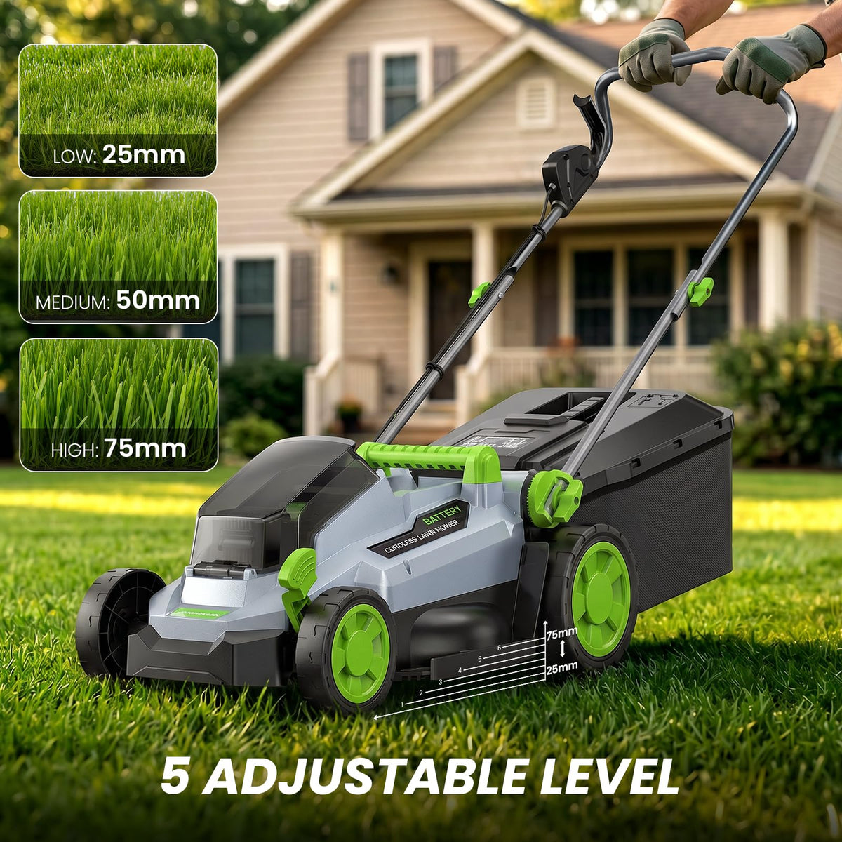 40V Cordless Lawn Mower, 13" Walk Behind Electric 4.0 Ah Battery Powered Lawnmower, Mulching&amp;Bagging Mode, Brushless Motor, 5 Adjustable Cutting Heights, for Garden/Patio/Yard/Lawn
