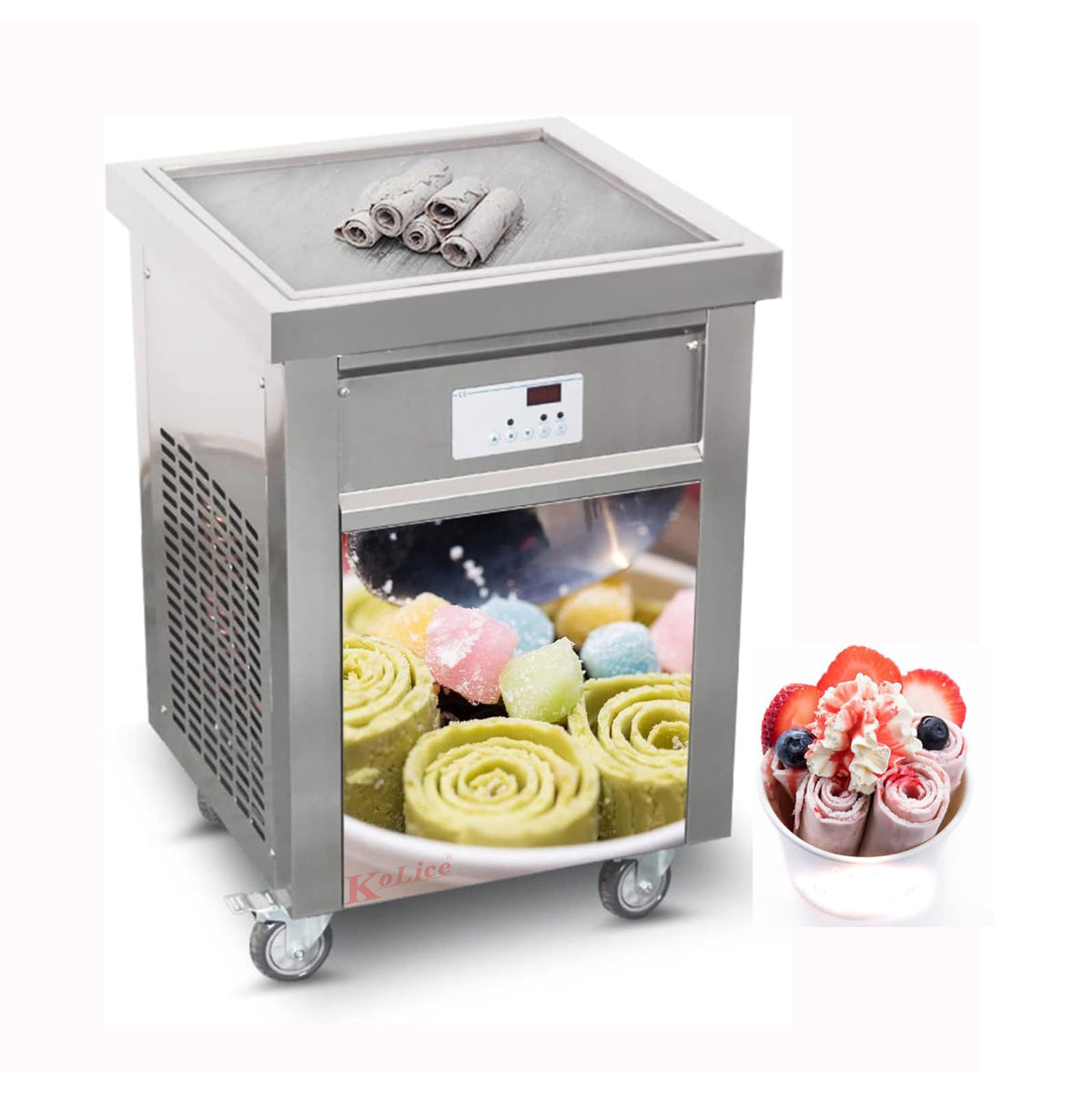 Commercial ETL Certificate 21"x21" Single Square Pan Roll Ice Cream Machine, Thai Stir  Frozen Yogurt Fried Ice Cream Machine, Fry Ice Cream Roll Machine, Auto Defrost