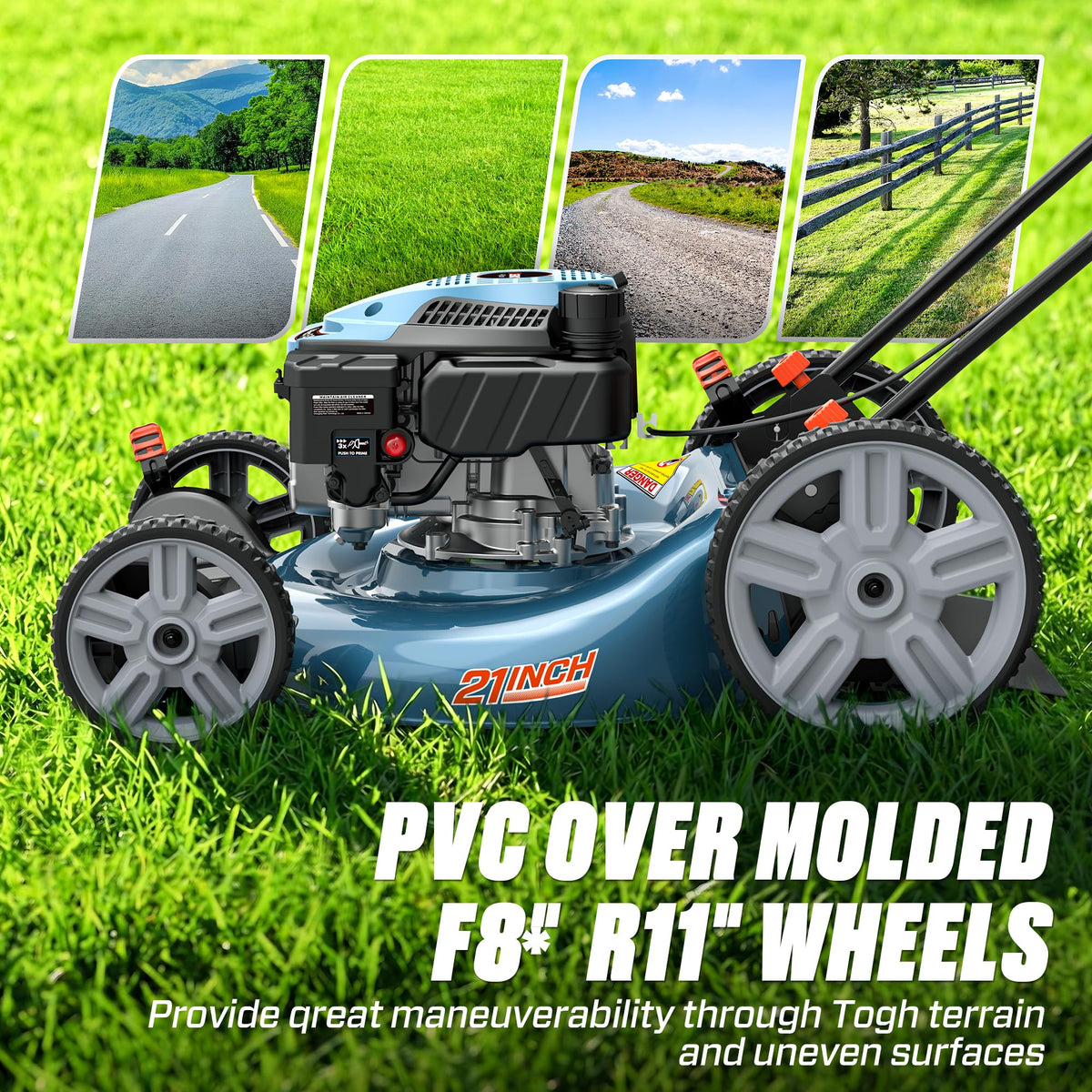 144 cc Gas Lawn Mower, 21 inch 2-in-1 Push with Mulching and Side Discharge, 4-Cycle Engine, 6 Position Cutting Height Adjustment for Yard and Garden