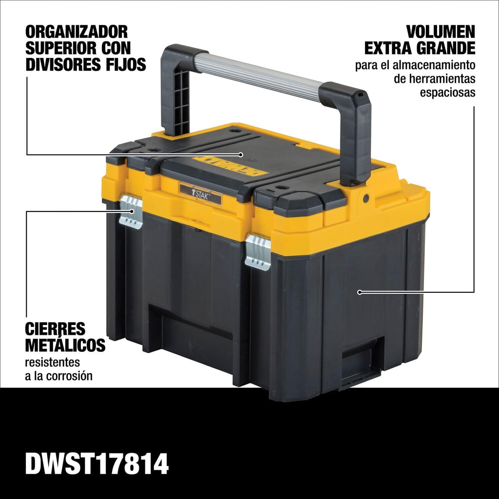 TSTAK Tool Box, Deep, Long Handle, Extra Lar, Fixed Divider for Tool Organization, Water and Debris Resistant (DWST17814)