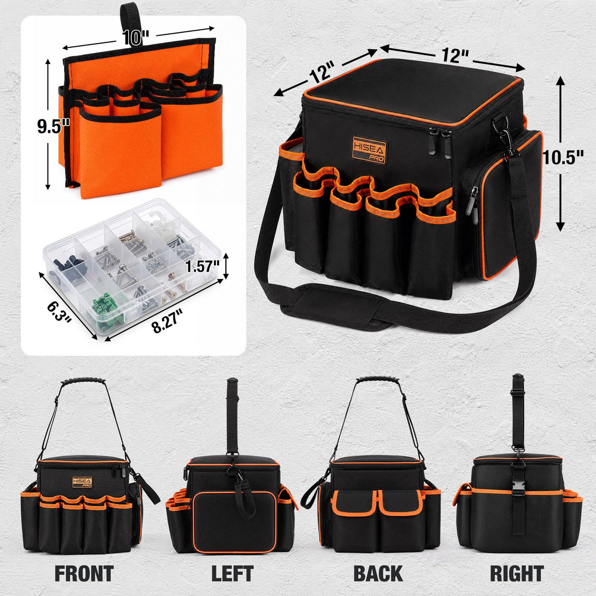 10-Inch Tool Bag Organizer with 50 Pockets, 1680D Waterproof Tool Box | with Screw StoraBox, -in Bottom Support, Shoulder Strap, Durable Oxford, Tool Storafor Mechanic, Electrician