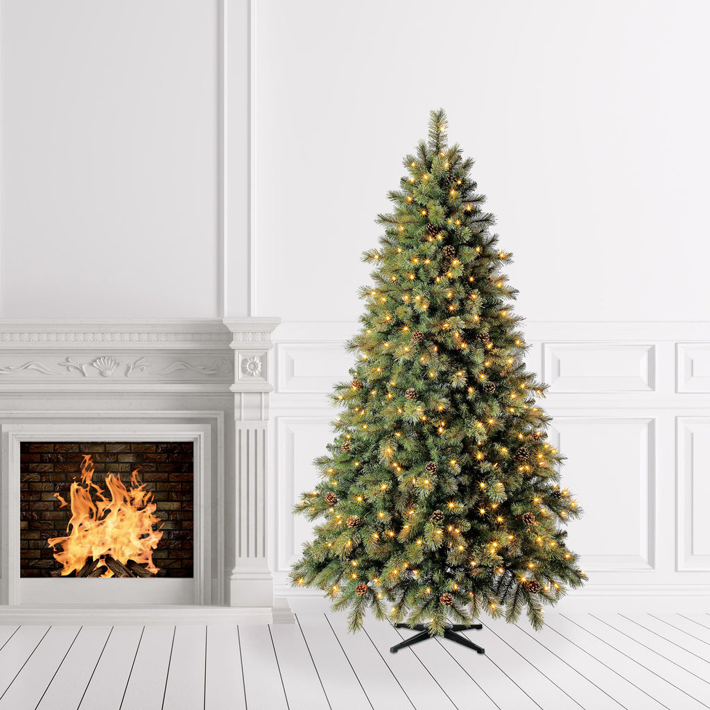 Holiday Time Prelit 400 LED Clear Lights, Carson Pine Artificial Christmas Tree, 7.5'