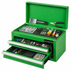 Mini Tool Box - Metal Tool Chest with 2 Drawers & PVC Drawer Liners for Workbench or Desk, Powder-Coated Steel Small Toolbox - Multi-Purpose Storafor Machinists Tools, DIY, 3D Printer Parts - Green