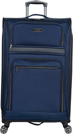 Rugged Roamer Luggage Collection Lightweight Softside Expandable 8-Wheel Spinner Travel Suitcase Bag, Navy, 28-inch Check Only