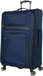 Rugged Roamer Luggage Collection Lightweight Softside Expandable 8-Wheel Spinner Travel Suitcase Bag, Navy, 28-inch Check Only