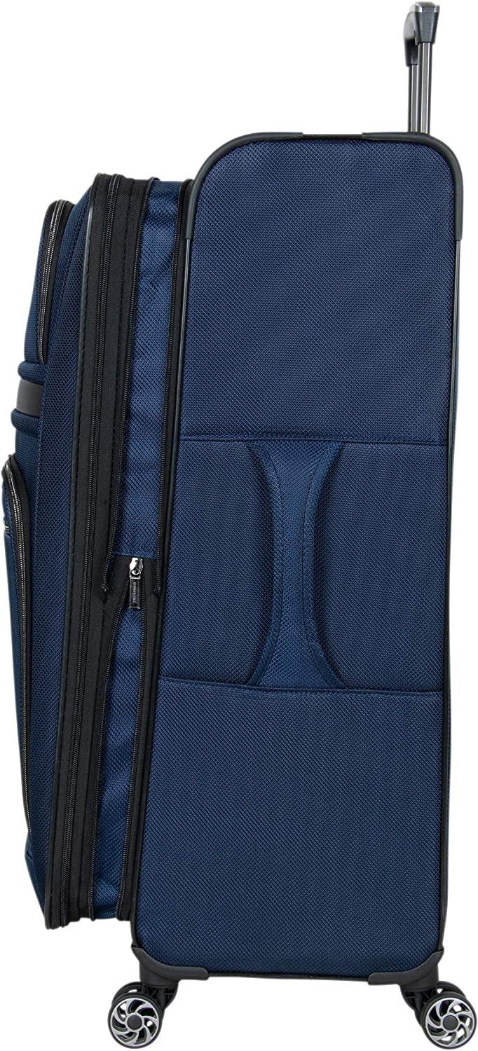 Rugged Roamer Luggage Collection Lightweight Softside Expandable 8-Wheel Spinner Travel Suitcase Bag, Navy, 28-inch Check Only