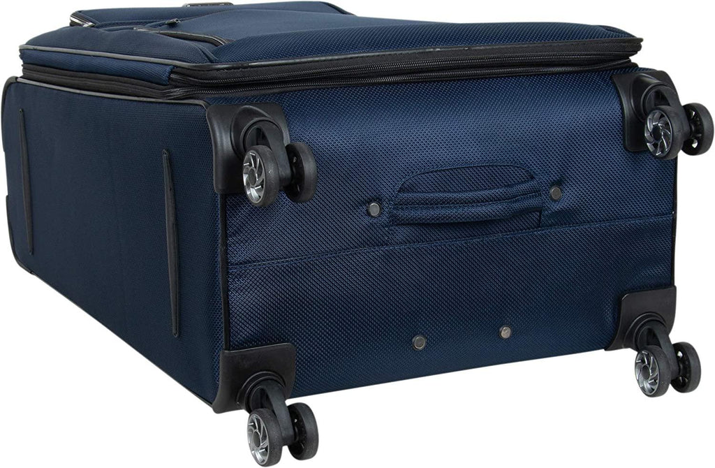 Rugged Roamer Luggage Collection Lightweight Softside Expandable 8-Wheel Spinner Travel Suitcase Bag, Navy, 28-inch Check Only