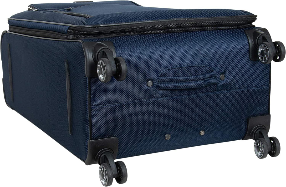 Rugged Roamer Luggage Collection Lightweight Softside Expandable 8-Wheel Spinner Travel Suitcase Bag, Navy, 28-inch Check Only