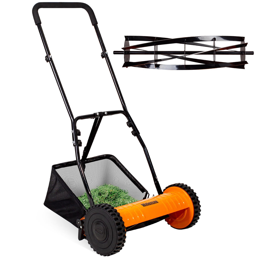 Manual Reel Lawn Mower with Grass Catcher, 16-Inch Cutting Width | 16-inch cutting width for efficient yard care, manual push mower with 7.9-gallon grass collection bag for quiet, clean mowing