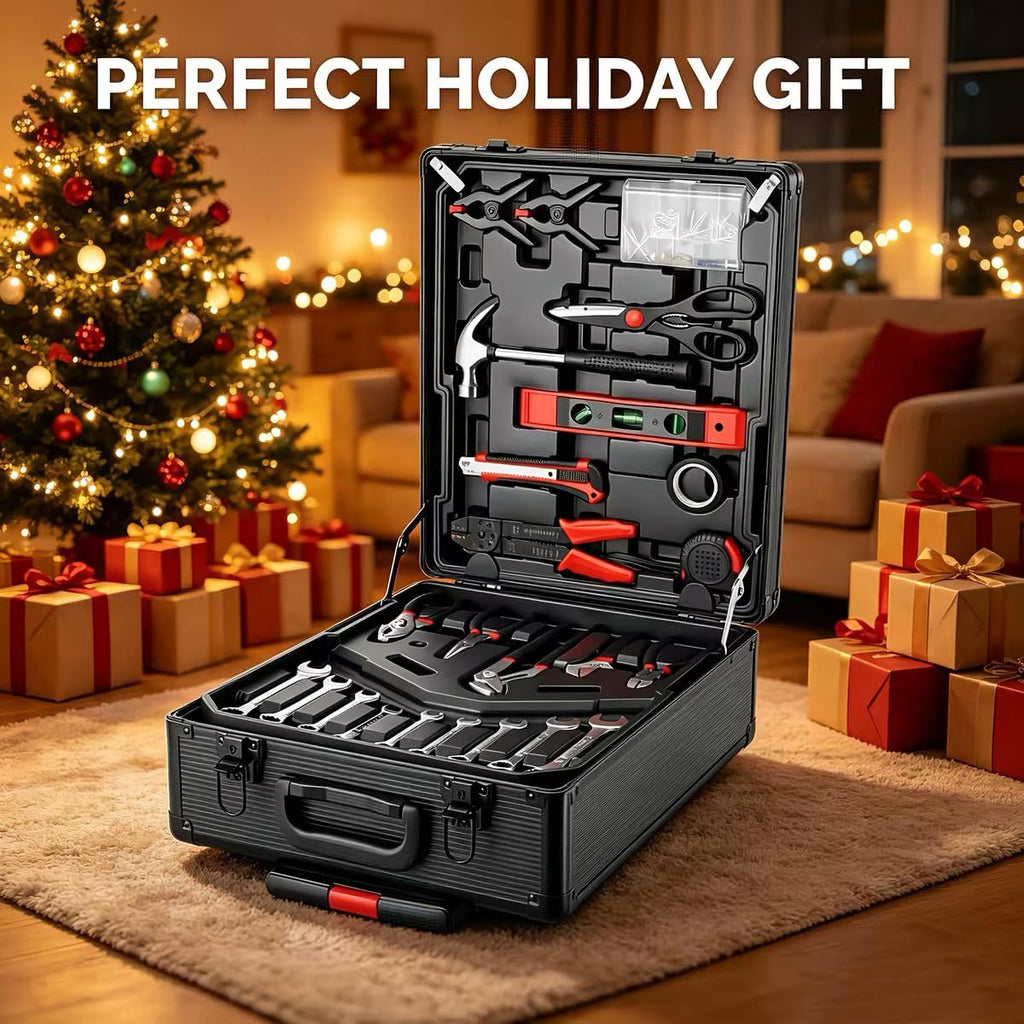 799pcs Aluminum Trolley Case Tool Set Silver, House Repair Kit Set, Household Hand Tool Set, with Tool Belt,Gift on Father's Day (Black)