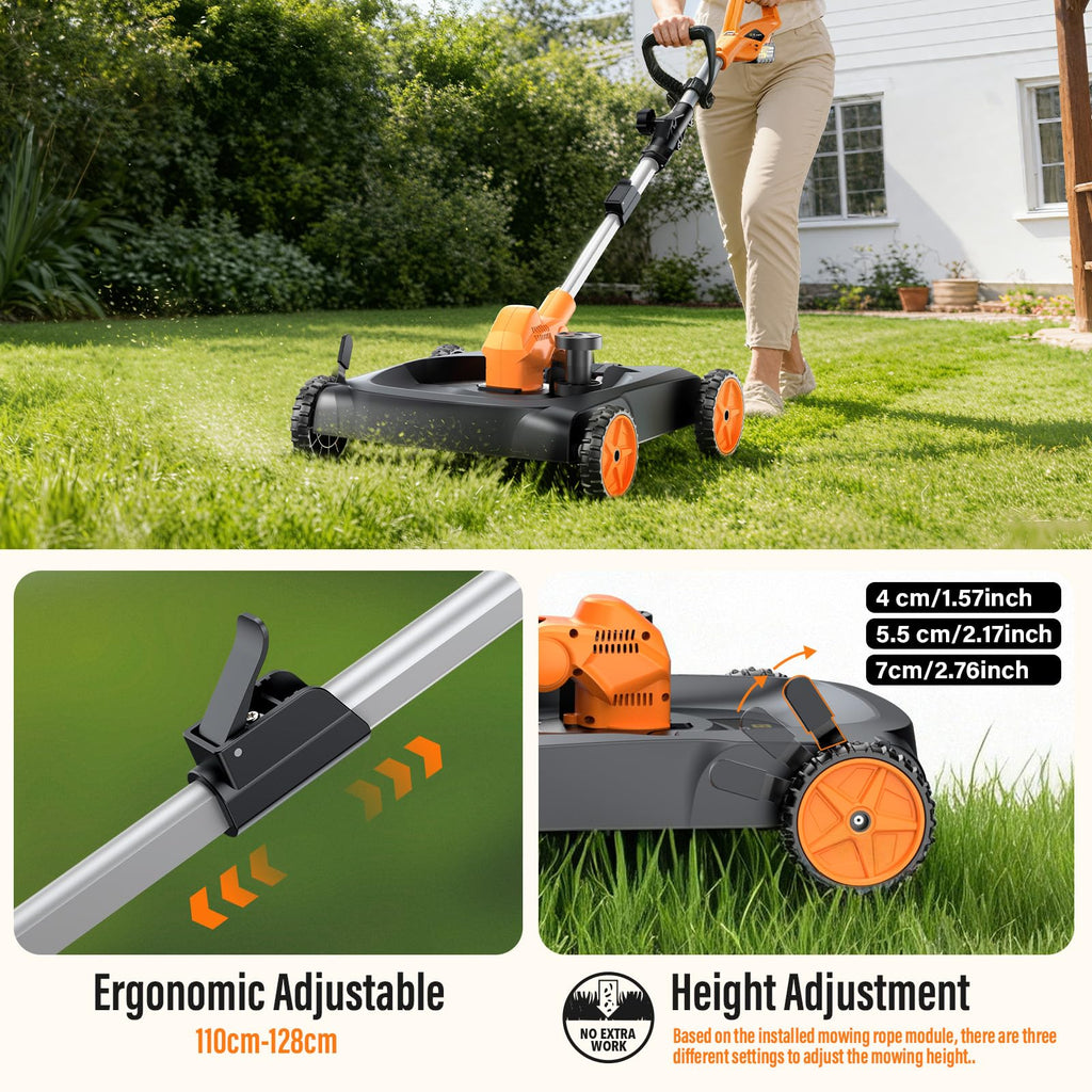18.9" Cordless Lawn Mower, String Trimmer &amp; Wheeled Edger 3-in-1 Combo, Brushless 2 * 4.0Ah Batteries, 3 Blades, Adjustable Height &amp; Angle Electric Weed Eater and Lawnmower