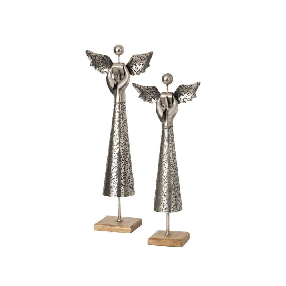 26 in. Multicolor Iron and Wood Holiday Angel Figurine - Set of 2