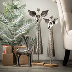 26 in. Multicolor Iron and Wood Holiday Angel Figurine - Set of 2
