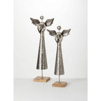 26 in. Multicolor Iron and Wood Holiday Angel Figurine - Set of 2