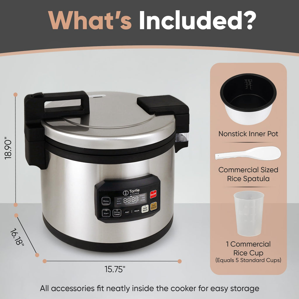 Commercial LarMulti-Function Rice Cooker - Professional 64 Cup Cooked (32 Cup Uncooked) Rice Maker Cooker With Non Stick Pot & Hinged Lid - Brown Rice, Sushi Rice and more