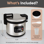 Commercial LarMulti-Function Rice Cooker - Professional 64 Cup Cooked (32 Cup Uncooked) Rice Maker Cooker With Non Stick Pot & Hinged Lid - Brown Rice, Sushi Rice and more