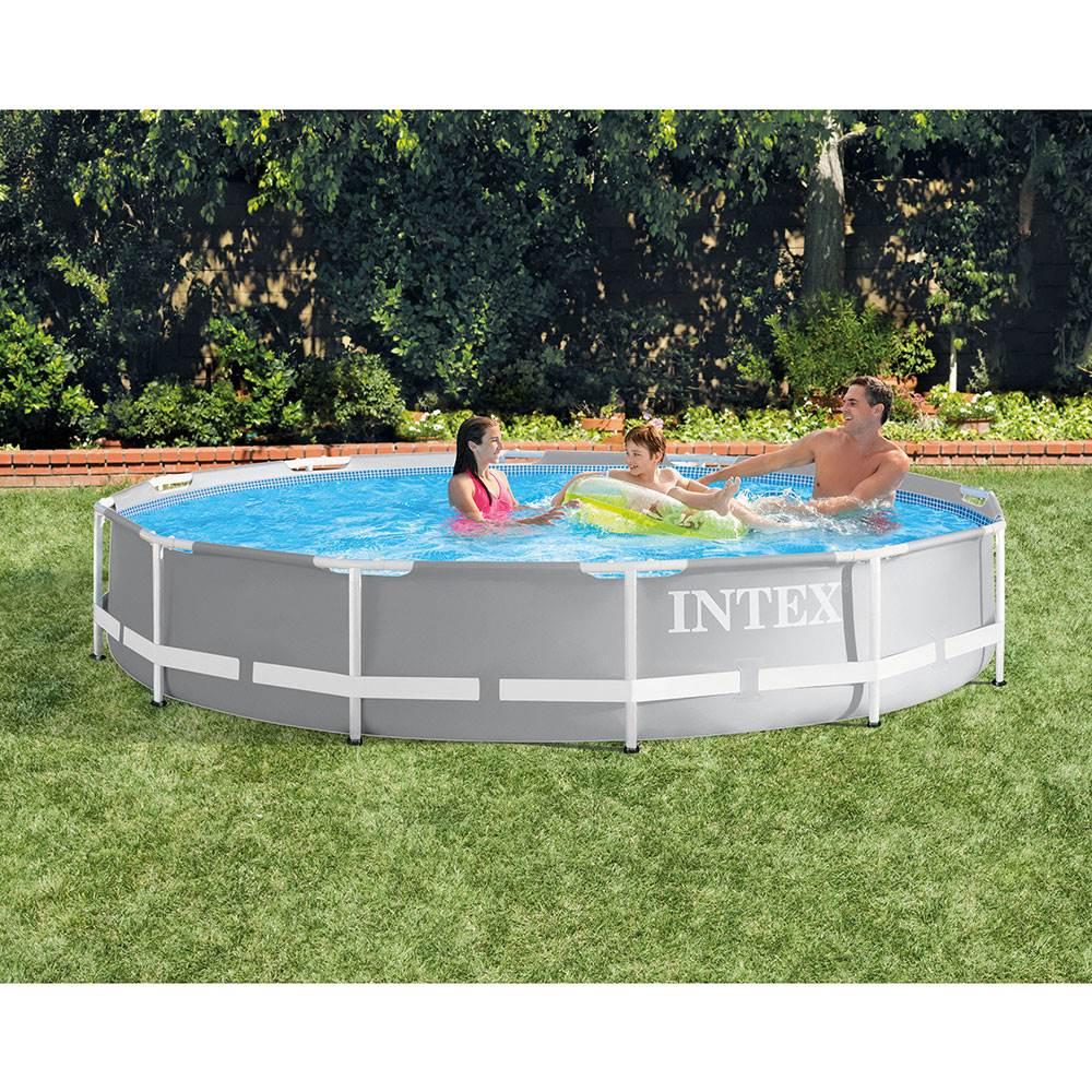26710EH Prism 12ft x 30in Metal Frame Outdoor Above Ground Round Swimming Pool with Protective Canopy (Filter Pump Not
