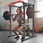 VONCOS Olympic Power Cage, 1000 lbs Light Commercial Weight CaWithsafety Bars and Other Attachments (Red-Black Power Ca)
