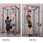 VONCOS Olympic Power Cage, 1000 lbs Light Commercial Weight CaWithsafety Bars and Other Attachments (Red-Black Power Ca)