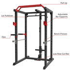 VONCOS Olympic Power Cage, 1000 lbs Light Commercial Weight CaWithsafety Bars and Other Attachments (Red-Black Power Ca)