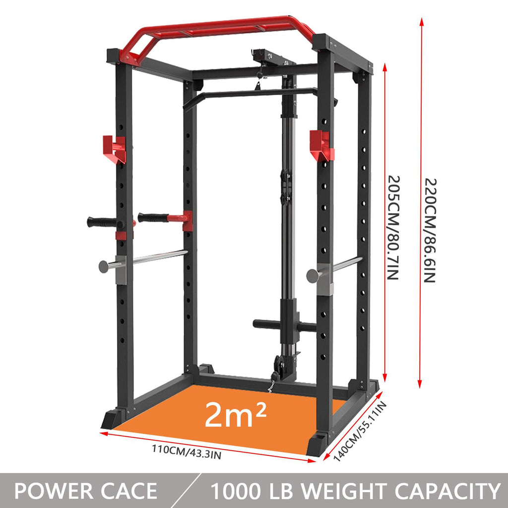 VONCOS Olympic Power Cage, 1000 lbs Light Commercial Weight CaWithsafety Bars and Other Attachments (Red-Black Power Ca)