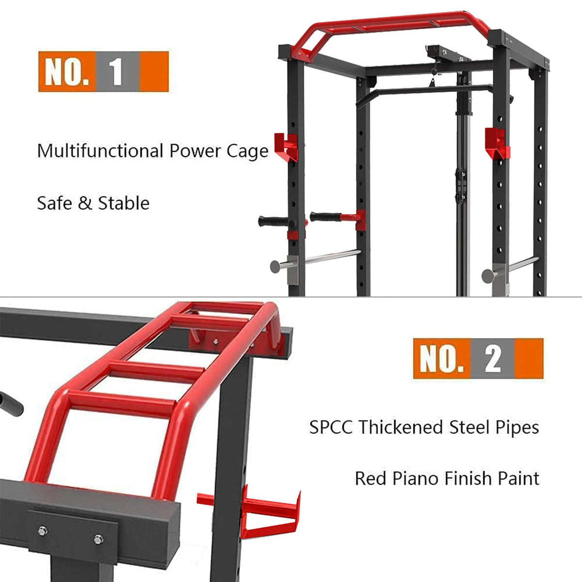 VONCOS Olympic Power Cage, 1000 lbs Light Commercial Weight CaWithsafety Bars and Other Attachments (Red-Black Power Ca)