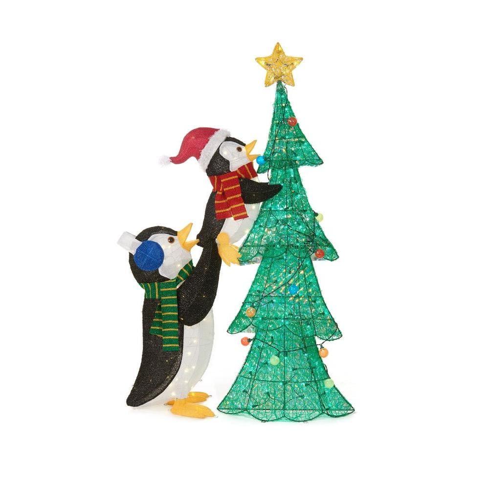 62 in Penguins with Christmas Tree Holiday Yard Decoration