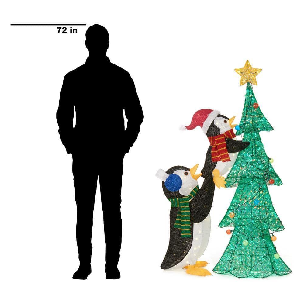 62 in Penguins with Christmas Tree Holiday Yard Decoration