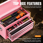 Heavy-Duty 8-Drawer Rolling Tool Chest & Cabinet Combo with Black Liner – Lockable Steel GaraTool Box on Wheels – Detachable Top Toolbox & Bottom StoraCart with Side Hooks, Pink