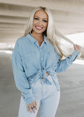 arianna button tie top - blue skies