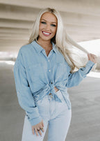 arianna button tie top - blue skies