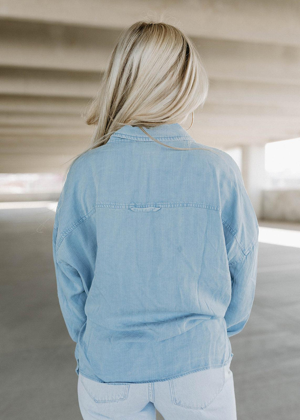 arianna button tie top - blue skies