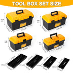 4 Pack Heavy Duty Plastic Tool Box Set, Stackable Portable Boxes, 13-19" | Removable Trays, Nesting, Adjustable Dividers, 50 lb Capacity, Modular Storage, Stackable, Garage, Workshop, Jobsite, Home