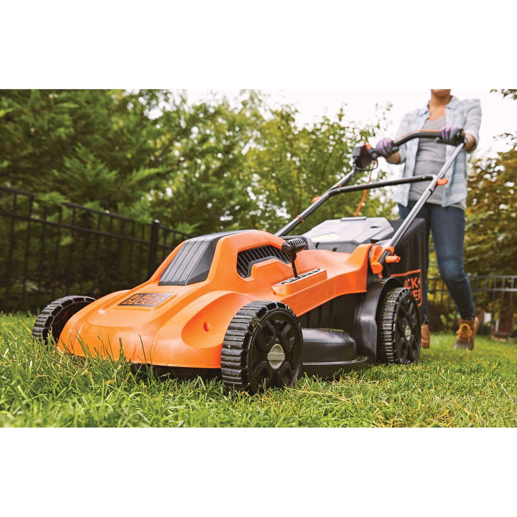 Electric Push Lawn Mower, Corded, 13 Amp, 20-Inch Cutting Deck, 6 Setting Height Adjustment, Compact Storage, Collection Bag (BEMW213)