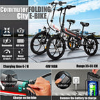 Ayner Folding Electric Bike for Adult, 20 In. Electric Commuter Bicycle E-Bike with 48V 10.4AH Removable Battery, 350W Motor and Professional Rear 7 Speed Gear, White