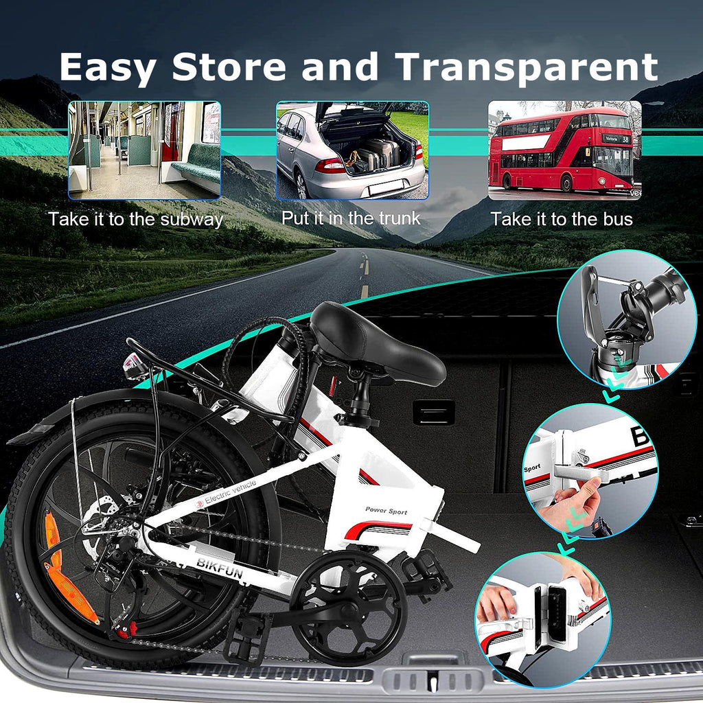 Ayner Folding Electric Bike for Adult, 20 In. Electric Commuter Bicycle E-Bike with 48V 10.4AH Removable Battery, 350W Motor and Professional Rear 7 Speed Gear, White