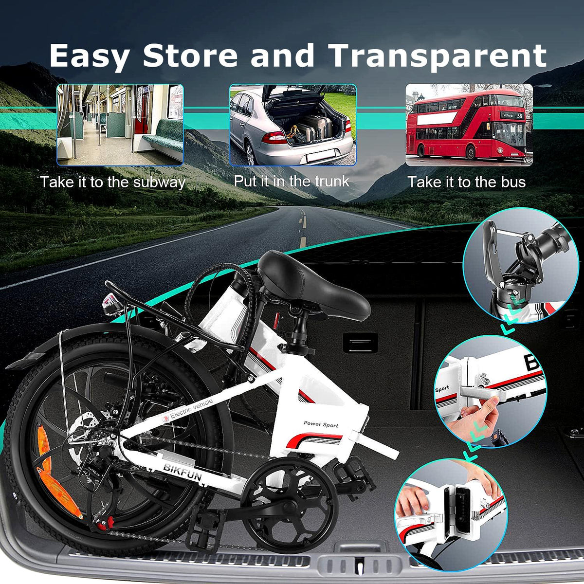 Ayner Folding Electric Bike for Adult, 20 In. Electric Commuter Bicycle E-Bike with 48V 10.4AH Removable Battery, 350W Motor and Professional Rear 7 Speed Gear, White