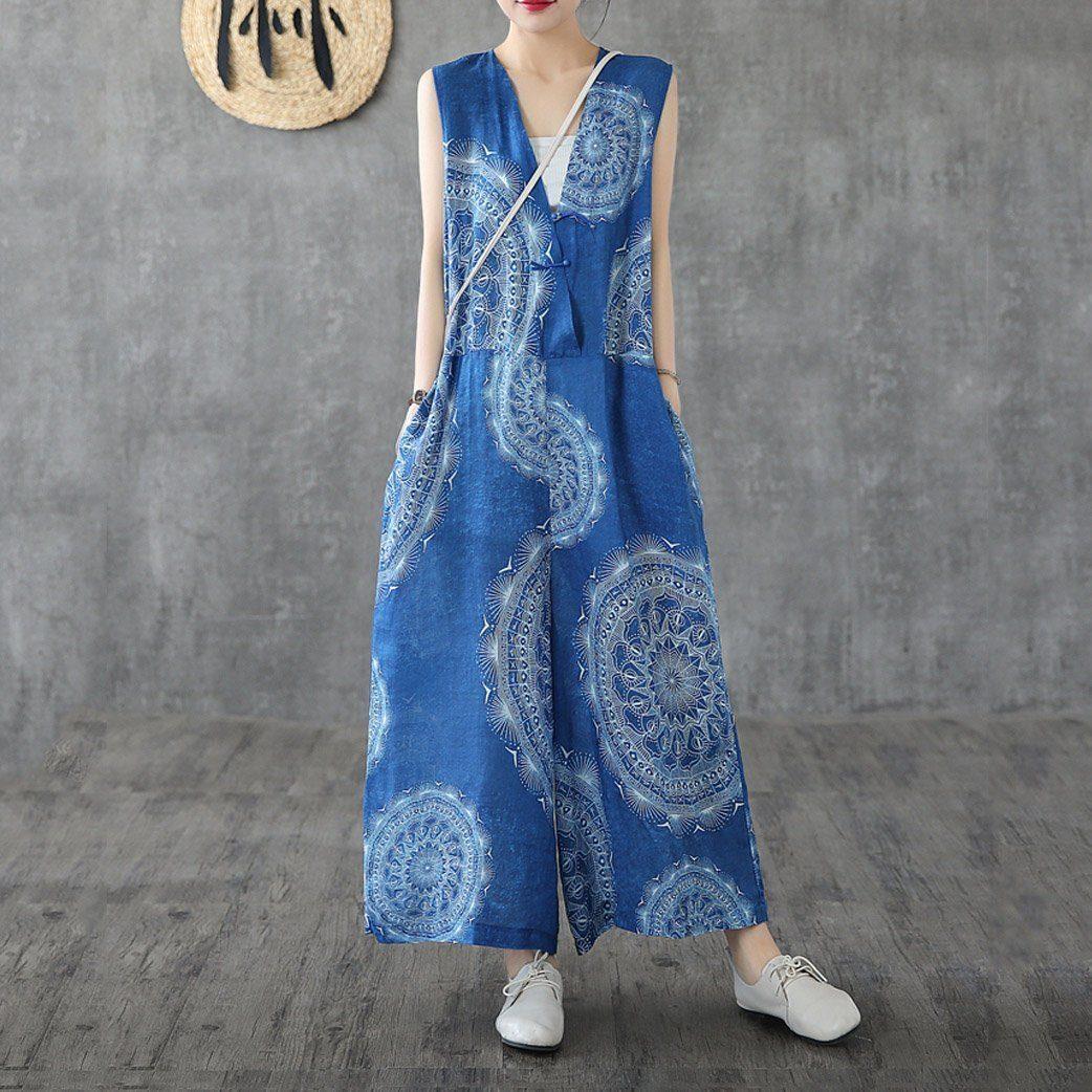 BABAKUD Chinese Style Loose  Casual Summer Cotton Linen Jumpsuit